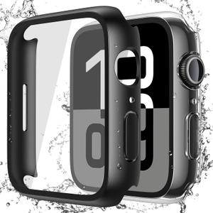 Misxi [2 Pack] Waterproof Hard Case with Tempered Glass Compatible with Apple Watch Series 11 (2025) Series 10 42mm, Overall Protective Cover for iWatch Screen Protector, 1 Black + 1 Transparent