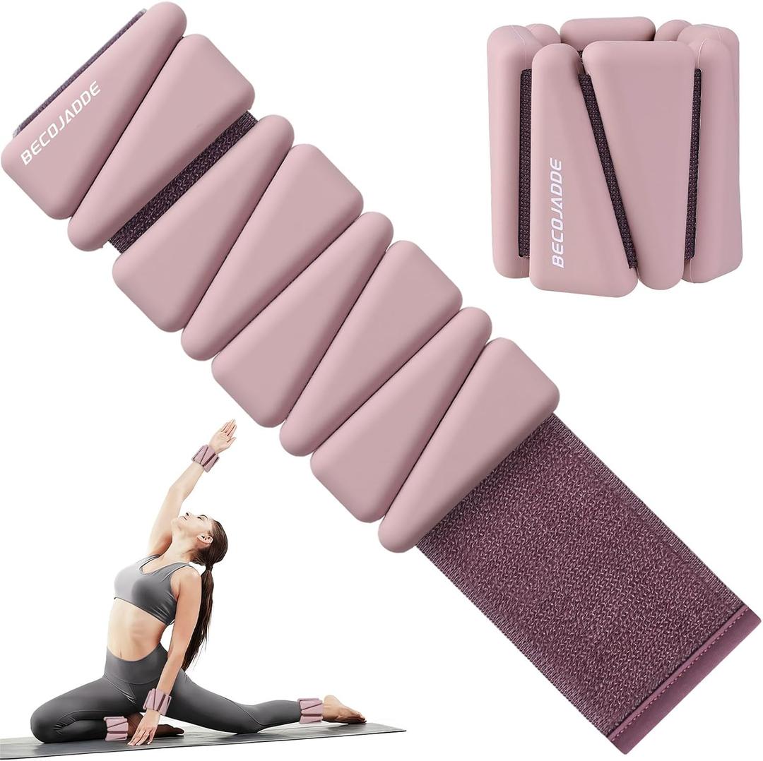 BECOJADDE Ankle Weights Set of 2 (1 lb/2 lb/3 lb Each) Adjustable Wrist Weights for Women Men Wearable Arm Leg Weight for Pilates, Running, Walking, Workout, Yoga (Dusty Rose)
