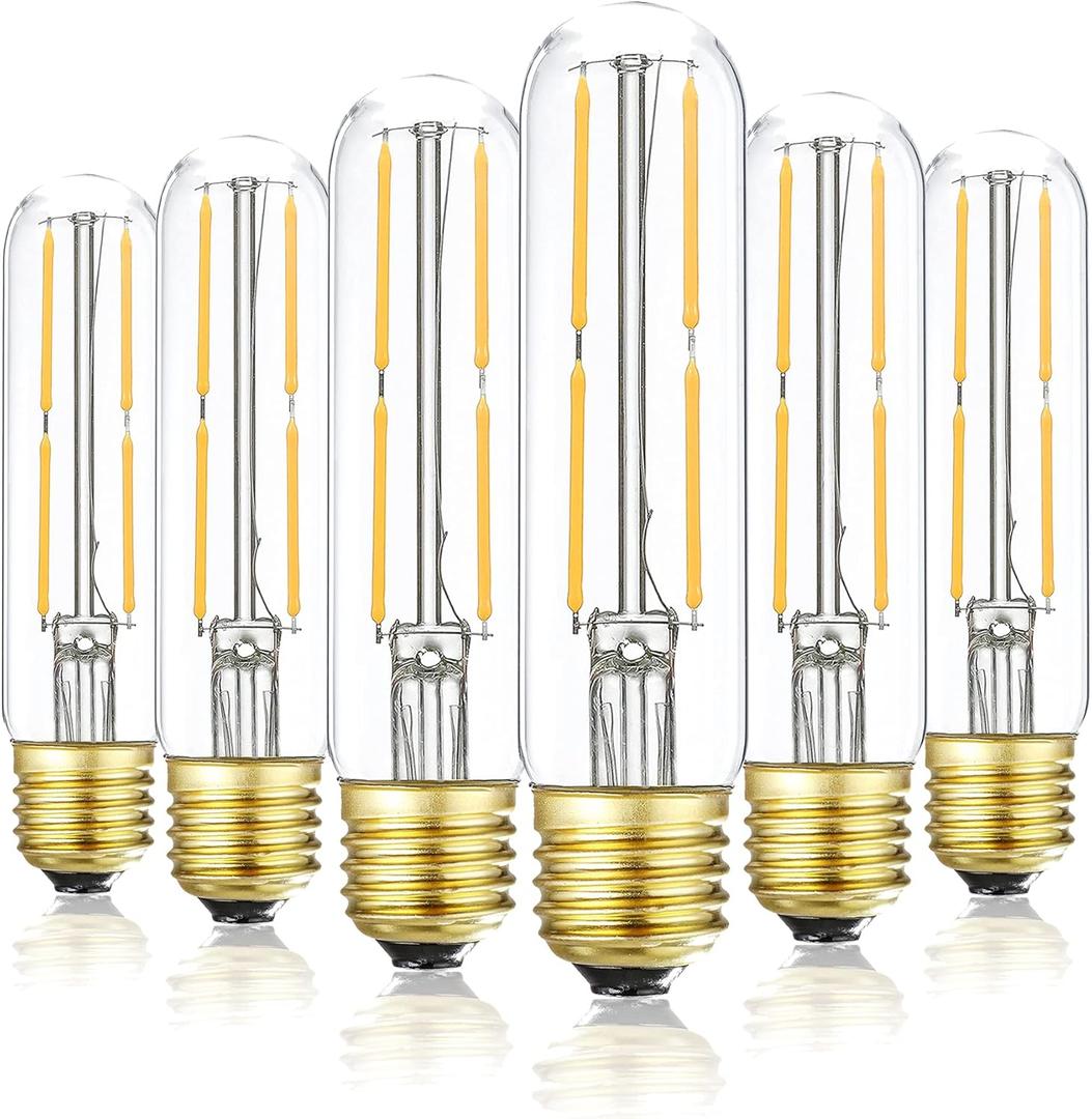 T10 Led Bulb,Dimmable Led Tubular Bulbs 4W,Equivalent to 40 Watt Incandescent Light Bulbs,400LM, Soft White 3000K,Clear Glass, E26 Base Lamp Bulb, for Cabinet Display Cabinet etc,6 Pack.