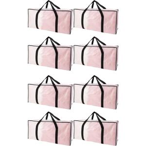 Extra Large Moving Bags with Zippers & Carrying Handles, Heavy-Duty Storage Tote for Space Saving Moving Storage, Fold Flat, Alternative to Box and Bin - 8 Pack, Semi-Transparent (Clear)