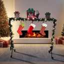 Christmas Stocking Holder Metal with 8 Hooks,LED Lights and Green Vines Holiday Gift for Christmas Decoration