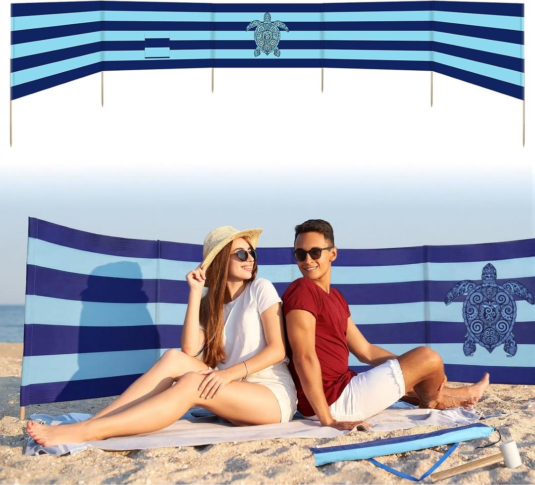 Cinnvoice 20ft Turtle Beach Windscreen Set Long Privacy Screen with 6 Hardwood Poles Rubber Mallet and Carry Bag Portable Beach Fence Wind Blocker for Summer Outdoor Sand Wind Protection