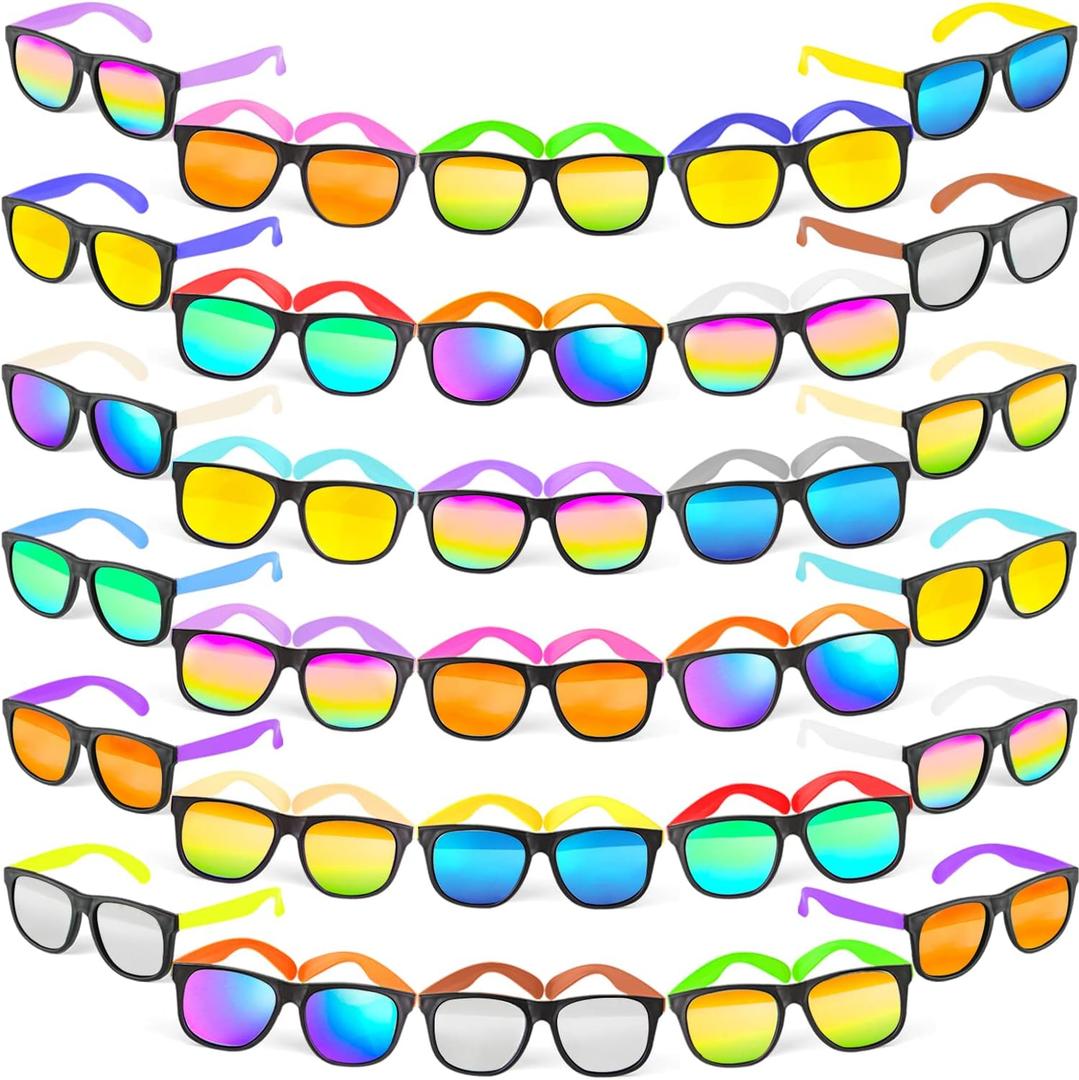 32 Pack Sunglasses Bulk with UV Protection, 16 colors Neon 80s Retro Plastic Sun Glasses Toy, Summer Pool Party Favors, Beach Party Supplies, Gift for Birthday Goody Bag Filler School Classroom Prizes
