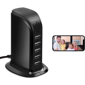 WiFi USB Charger Camera,HD 1080P Wireless USB Charger Security Cameras Nanny Cam 5 Port Plug WiFi Mini Video Camera for Home Surveillance with Motion Detection Remote View No Audio