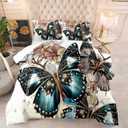DYcolor 3D Luxury Butterfly Printed Quilt, 3-Piece Retro Vintage Romantic Style Comforter Set with 1 Comforter and 2 Pillow Cases for Teens/Adults (Brown, Queen)