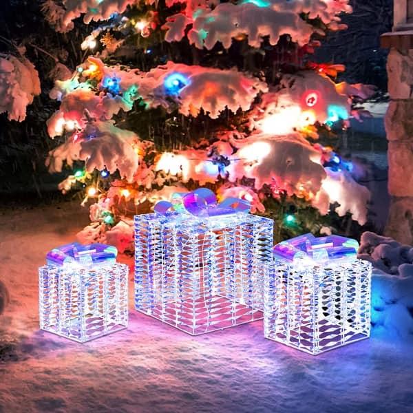 Set of 3 Iridescent Christmas Gift Box LED Lighted Present Box
