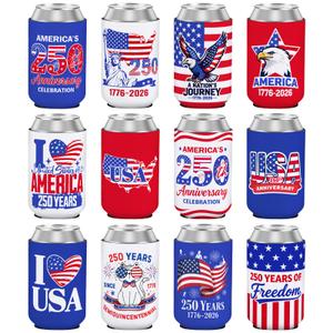 4th of July Can Cooler Sleeves 250th Anniversary Insulated Can Coolers 4th of July Accessories Drink Holder Covers for Independence Day Party Favor Decor Supplies