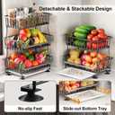 3 Tier Rolling Pantry Floor Organizers and Storage Cart with Wheels, Fruit Basket Stand on Wheels, Vegetable Baskets for Kitchen, Three Tiered Pantry Shelves Organzier for Snack, Produce, Potato,Onion
