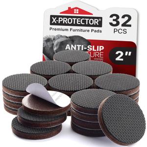 X-Protector Non Slip Furniture Pads for Hardwood Floors 32 PCS 2 - Round Anti Slip Furniture Pads - Self-Adhesive Rubber Furniture Pads Non Slip - Ideal Furniture Stoppers to Prevent Sliding!