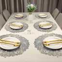 Evevda 15 inch Gold and Blue Placemats Set of 6 Round Reusable Vinyl Kitchen Table Mats for Home Wedding Party Dining Table Decoration