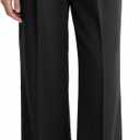 Wide Leg Pants for Women Loose Work High Waisted Dress with Pockets (Black, S)