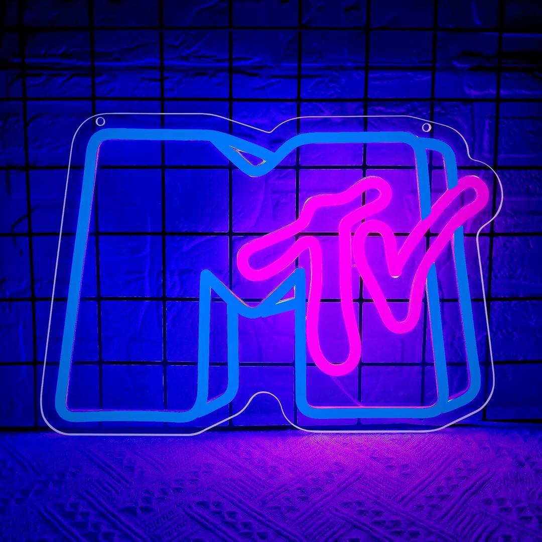 Music Neon Sign for Wall Decor Dimmable Music Neon Light Up Sign for Man Cave Neon Lights for Bedroom Led Neon Sign Suitable for Record Studio Bar Nightclub Party Concert Venue Size 13.77*9.64(P004) (Blue+Red)