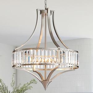 Brushed Nickel Chandeliers for Dining Room, 22 Inch Crystal Light Fixture 6-Light Modern Round Large Chandeliers for Kitchen Hallway Bedroom Foyer Hall Adjustable Height Hanging Light
