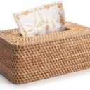 Rattan Tissue Box Cover, Rectangular Wicker Tissue Box Holder, Decorative Woven Facial Tissue Holder for Bathroom, Kitchen, Living Room, Bedroom (Natural)