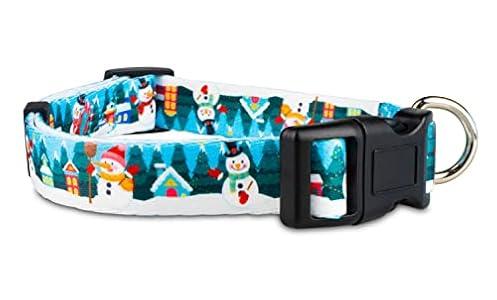Limeloot Christmas Dog Collar, Adjustable Holiday Dog Collar in Winter Collar for Boy and Girl Dogs, Snowman, Medium