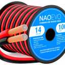 NAOEVO 14 Gauge Wire 100FT, 2 Conductors Electrical Wire Red Black Cable, Flexible/Low Voltage/PVC 14 AWG Copper Clad Aluminum Extension Cord for Speaker, LED Strips, Automotive 12V/24V DC