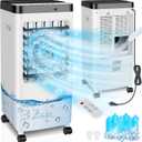 Swamp Cooler, Evaporative Air Cooler with Enlarge Water Tank,Swamp Cooler Air Conditioner with Timer,3 Speeds,80 Oscillation,20H Air Cooler for Room Office Kitchen Bedroom Garage(Include 6 Ice Packs) (White)