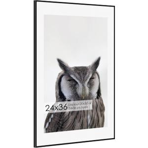 24x36 Metal Picture Frame with 20x30 Mat, Brushed Aluminum Finish, Tempered Glass Front, and Attached Hanging Hardware - Wall Display Frames for Vertical or Horizontal Orientation - Black (24x36 - 1P)
