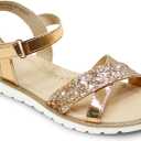 LseLom Girls Sandals Cute Open Toe Sandals Glitter Party Wedding Princess Summer Flats (13 Little Kid, Gold)