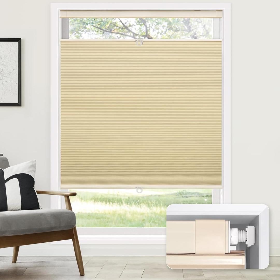 LazBlinds No Tools No Drill Cordless Cellular Shades, Top Down Bottom Up (TDBU) Honeycomb Shades for Home, Blackout Light Blocking Thermal Insulation Blinds for Windows, 27" W x 48" H, Beige