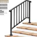 VIVOSUN Outdoor Handrail, 4 Step Stair Handrail, 54" x 36" Fits 1 to 4 Steps, Wrought Mattle Iron Stair Railing with Curved Ends and Balusters for Concrete Steps, Porch Steps, One-Step Assembly, Black