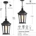 Large Outdoor Pendant Light Fixtures, 17.9" H Black Exterior Hanging Lantern Lights, Height Adjustable Outside Chandeliers with Clear Glass for Porch, Farmhouse, House