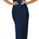 Satin V Neck Puffy Sleeves Silk Midi Dresses Empire Waist Elegant Tie Back Formal Cocktail Dress for Women Wedding Guest (Large)