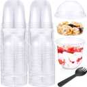 100 Pack 12 oz Clear Plastic Parfait Cups with Dome Lids No Hole Disposable Party Dessert Cups with Lids Insert Spork Round Fruit Containers with Lid for Yogurt Fruit Cereal Ice Cream