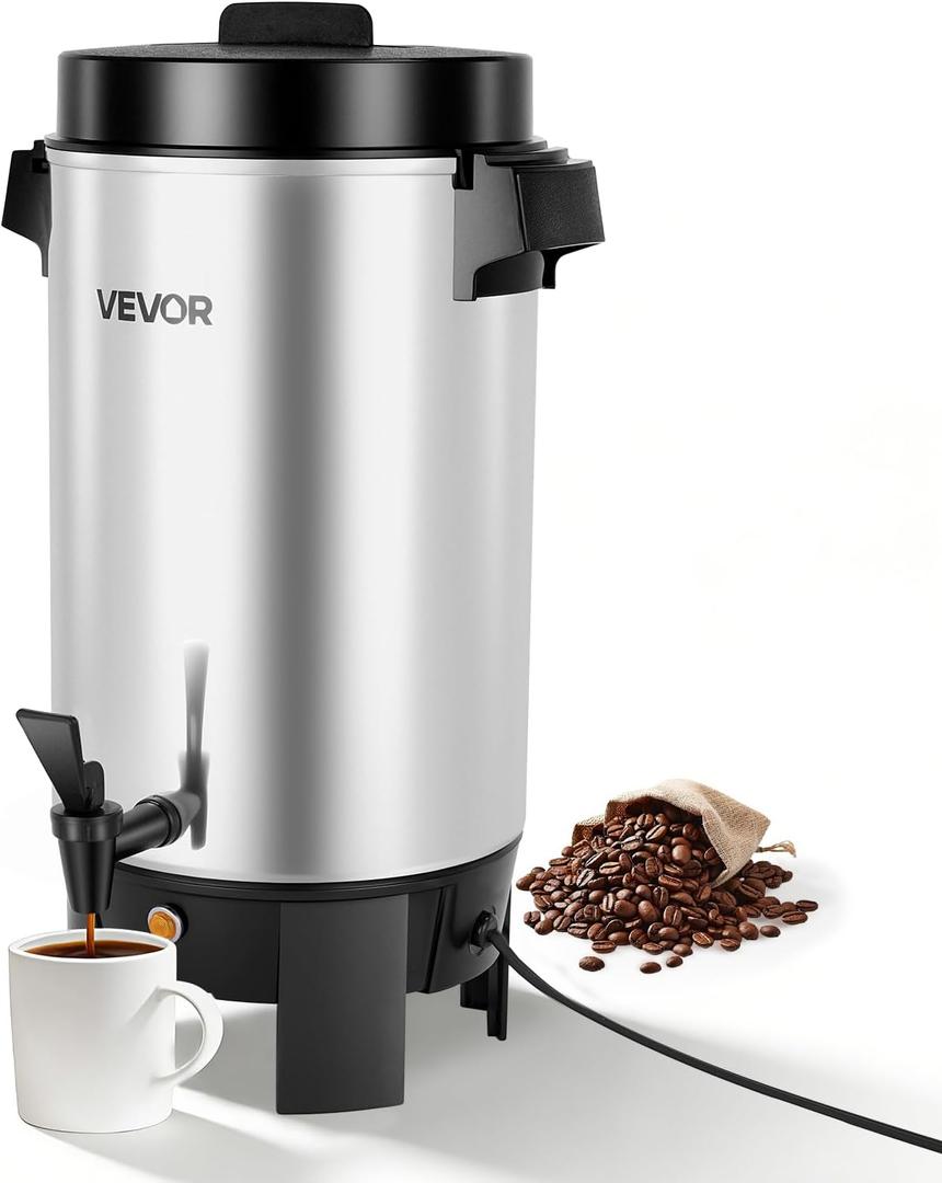 VEVOR Commercial Coffee Urn, 40 Cup 203oz Hot Beverage Dispenser with Dripless Faucet, 1090W Quick-Brewing Coffee Maker, Automatic Temperature Control, for Catering, Party, Church & Restaurant