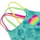 Jimmy Bahamas Girls 1 Piece Sport Swimsuits with Cross Back Strap Colorful Fish Scales Print and Two Cute Bow Decorations (Green)