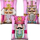 Undergo Merry Christmas Tree Nutcracker Decorative Throw Pillow Covers 12 x 20 Set of 3 - Pink Outdoor Home Decor, Ornaments Winter Holiday Party Decorations Cushion Case