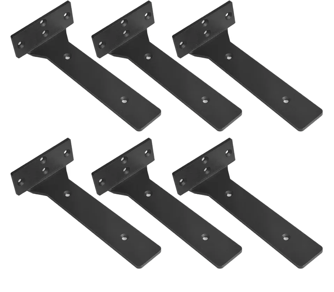 Floating Shelf Brackets, 10 inch Heavy Duty Industrial Fancy Shelf Bracket, Black Metal L Brackets for Shelves Support DIY with Hardware(6 Pack)