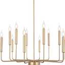 Modern Gold Farmhouse Chandeliers, 12-Light Industrial Metal Chandelier Lighting, Classic Candle Hanging Pendant Light Fixtures for Kitchen, Dining Room, Living Room, Entryway