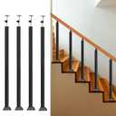 Indoor Stair Railing Kit, 4 Pack Black Railing Post Kit for Stair Indoor