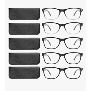 Reading Glasses Blue Light Blocking, Computer Glasses for Women Men, Fashion Square Eyeglasses 5 Pairs 1.5x