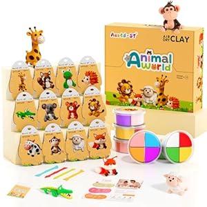 Air Dry Clay Kit - Animal Theme, Modeling Clay for Kids, DIY Model Magic Clay with Sculpting Tools and Tutorials, 12 Boxes Molding Clay, Ultra Light, Soft & Non-Sticky, Arts and Crafts Gift for Kids