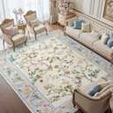 Jinchan Floraison Floral 6x9 Area Rugs Machine Washable Rug Netural Indoor Non Slip Chinoiserie Flower Printed Oriental Vintage Soft Carpet for Bedroom Living Room Dining Room Beige/Blue