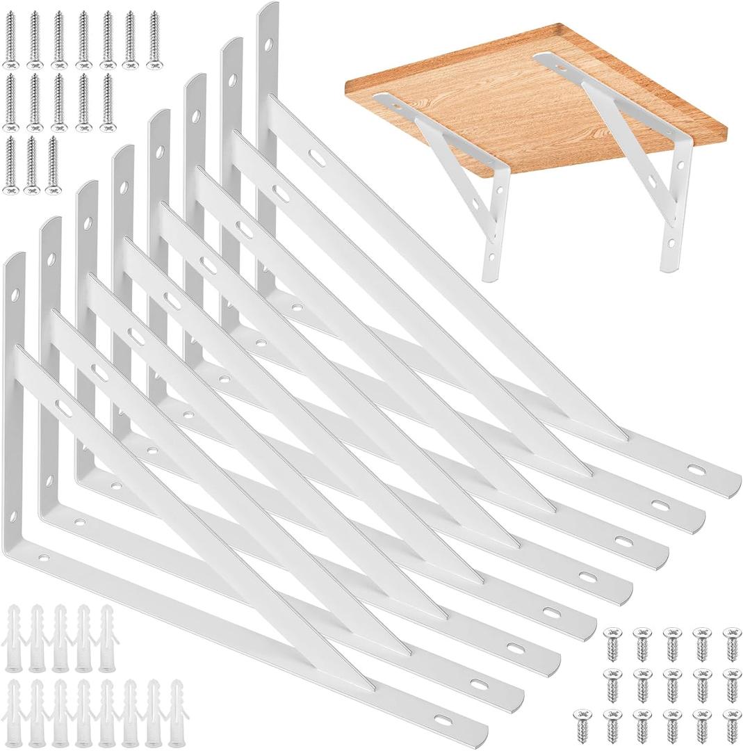 8 Pcs Heavy Duty Shelf Brackets, Floating Metal Shelf Brackets, White, 11.81 x 7.48 Inch, Wall Mount, Powder Coated Iron