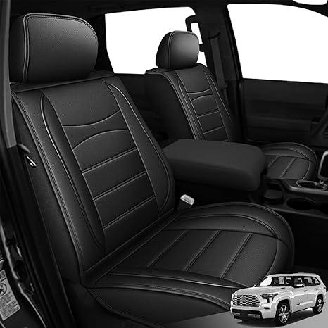 Seat Covers Fit for Toyota Sequoia 8 Seats:2023-2025 Full Set Waterproof Faux Leather Automotive Seat Covers Car Seat Cushion Protector Airbag Compatible (Black)