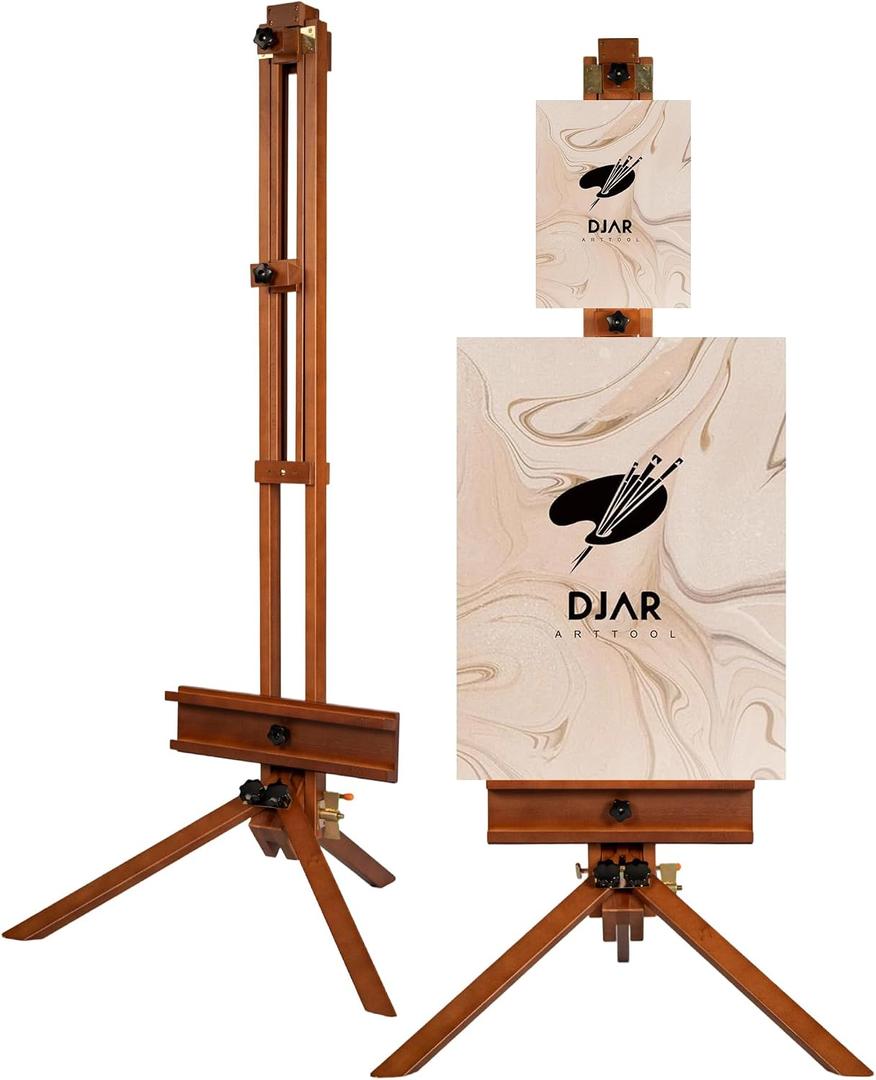DJAR Tripod Easel for Painting, Foldable Beech Wood Artist Easel Stand, Holds 1 or 2 Canvases up to 75", Portable Floor Easel for Adults, Drawing, Landscape Painting, Display, Wedding Sign, Walnut