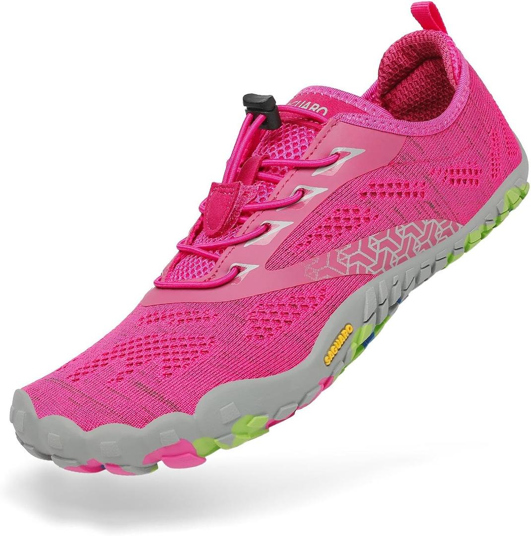 Mens Womens Barefoot Gym Running Walking Trail Beach Hiking Water Shoes Aqua Sports Pool Surf Waterfall Climbing Quick Dry Knit/ Rosy 10.5 Women / 8.5 Men