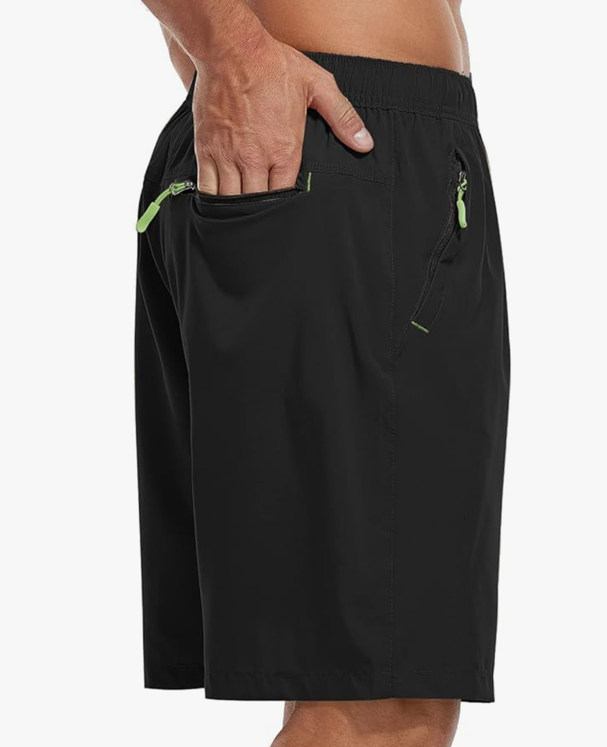 SPOSULEI Men's Athletic Hiking Shorts Water Resistant Quick-Dry Lightweight Outdoor Sweat Shorts with Zipper Pockets, Black 
