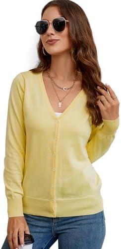 JMSHIHUA Women's Long Sleeve V Neck Button Down Knit Cardigan Classic Solid Sweaters at Amazon Womens Clothing store