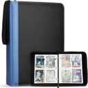 4-Pocket Card Binder, 400 Pockets Trading Card Holder with 50 Removable Sleeves, Large Capacity Waterproof Zipper Album for Collectors, Portable Storage for Game/Sports/Credit Cards-Black Blue