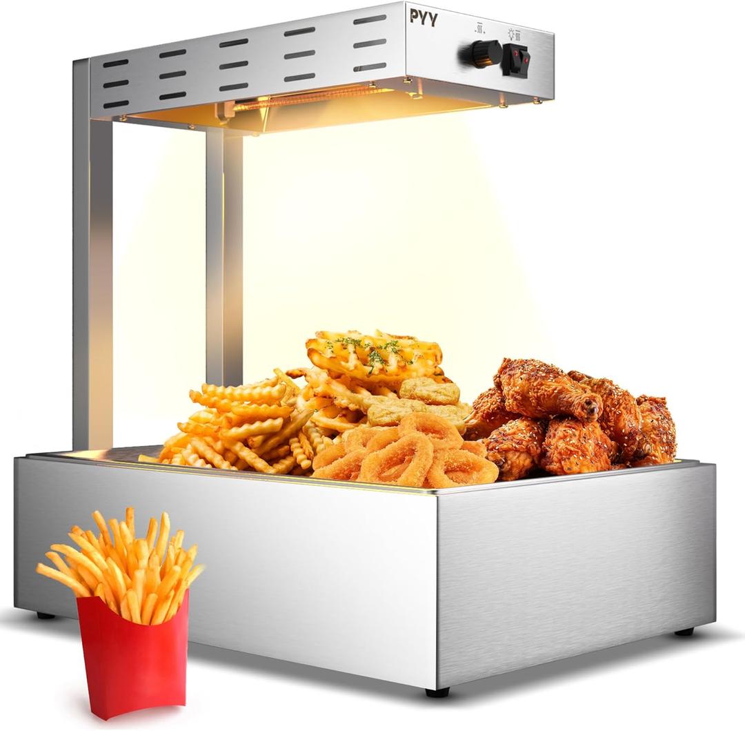 PYY French Fry Warmer Commercial Food Heat Lamp Food Warmer Light Free-Standing Warming Dump Station 5L Countertop Fries Food Warmer for Chips Churros Buffet Kitchen Restaurants 500W