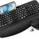 Wireless Keyboard and Mouse Combo, Wave Keys Full-Sized Ergonomic Keyboard with Cushioned Plam Rest, Phone Holder, Comfortable Natural Typing, 2.4G Cordless Set for Computer, Laptop, PC, Mac, Windows
