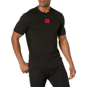 Hugo Mens Ribbed Crew Neck Regular Fit Center Logo T-Shirt (Black, M)