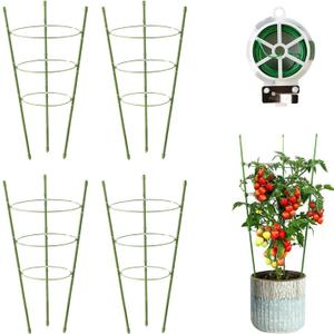 4 Pack Tomato Cage, 18 inches Plant Support Cages for Garden, Upgrade Garden Plant Stakes with Adjustable Rings, Plants Trellis for Tomato, Flower, Climbing Plants, with Twist Tie