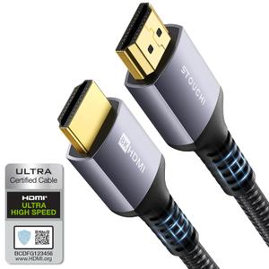 Stouchi Ultra High Speed 48Gbps HDMI Cable, 10K 8K60Hz 4K120Hz Slim Braided HDMI Cord, HDCP 2.2&2.3, Dynamic HDR, eARC, DTS:X, Compatible with Roku TV HDTV PS5 Xbox Series X Blu-ray (6ft, Grey)