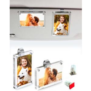 2Pcs Car Picture Holder for Sun Visor & Air Vent  Magnetic Acrylic Car Photo Frame with Extra Vent Clips, 2.36"x3.5" Clear Car Picture Display for Polaroid, Instax Mini & Wallet-Size Photos